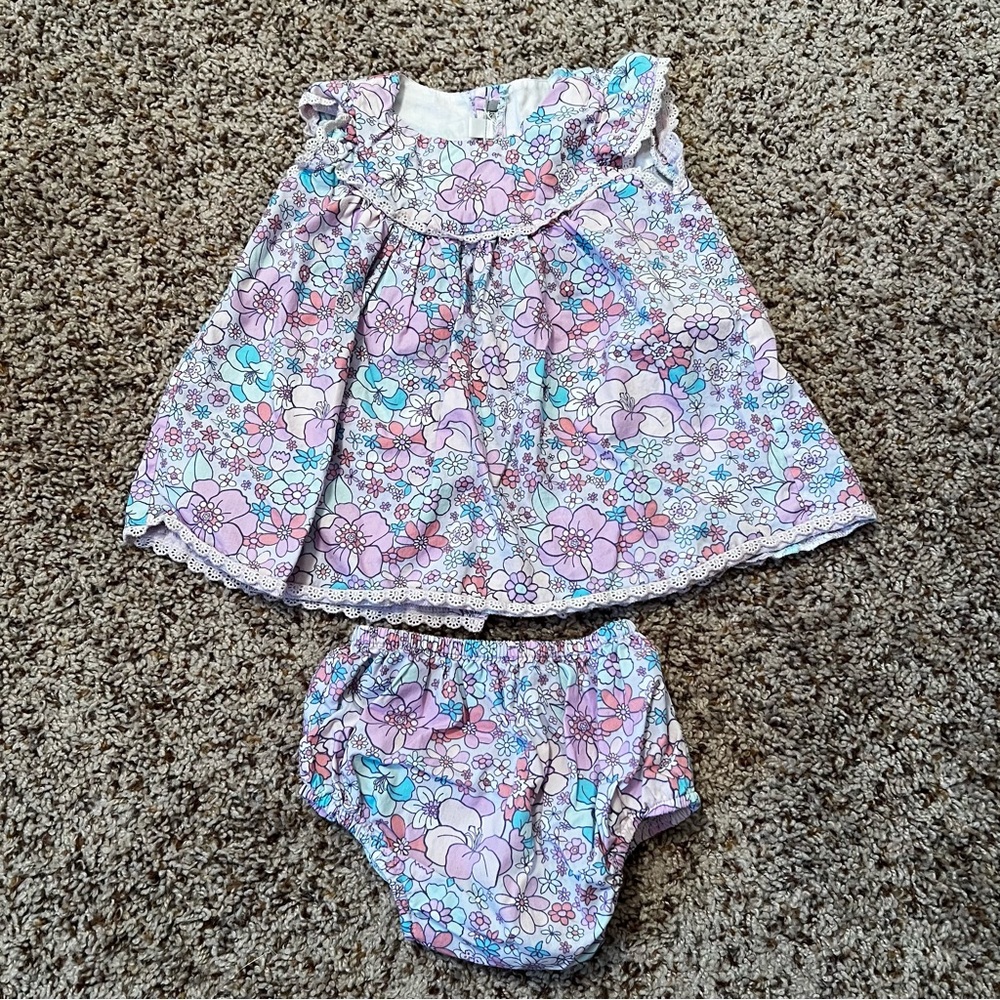 Petit Confection Floral Baby Dress Set - Purple and Blue